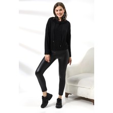 Endies Tarz Yaka Likralı Huvis Sweatshirt 19127 Siyah