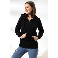 Flyboard Şardonlu Fermuarlı Kapüşonlu Sweatshirt 19116 Siyah