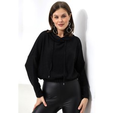 Endies Tarz Yaka Likralı Huvis Sweatshirt 19127 Siyah