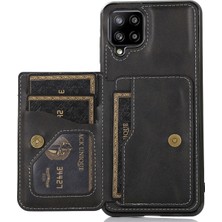 Seashell Digital [dahili Manyetik Metal Sac] Koruyucu Kart Tutucular Pu Derlım Pc Tpu Hibrid Telefon Kılıfı Samsung Galaxy A12-BLACK Için (Yurt Dışından)