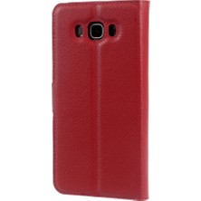 Seashell Digital Samsung Galaxy Için Litchi Tahıl Cüzdan Kabuğu J7 (2016) -Red (Yurt Dışından)