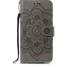 Seashell Digital Samsung Galaxy A50/A50S/A30'LAR Için Mandala Çiçek Deri Cüzdan Kılıf Telefon Kapak-Grey (Yurt Dışından)