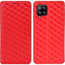 Seashell Digital 3D Rhombus Desen Basılı Damla Koruma Telefon Kılıfı Manyetik Otomatik Kapanış Pu Deri Koruyucu Kapak Samsung Galaxy A42 5G/M42 5g-Kırmızı (Yurt Dışından)