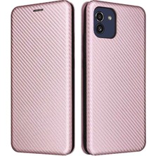 Seashell Digital Samsung Galaxy A03 Için (166.5 x 75.98 x 9.14MM) Kart Yuvası ile Dirençli Telefon Koruyucu Kapak Giyinme Folio Standı Manyetik Karbon Fiber Doku Pu Deri Flip Vaka-Rose Altın (Yurt Dışından)