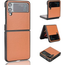 Seashell Digital Samsung Galaxy Z Flip4 Için 5g Şok Geçirmez Telefon Kapağı Çizelge Önleyici Pu Deri Kaplamalı Pc Cep Telefonu Case-Brown (Yurt Dışından)