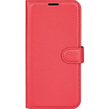 Seashell Digital Samsung Galaxy A03 Için (164.2 x 75.9 x 9.1mm) Litchi Doku Yumuşak Iç Tpu Kasası+Pu Deri Kapak Cüzdan Stand-Red (Yurt Dışından)