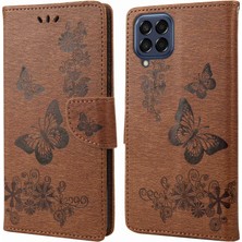 Seashell Digital Samsung Galaxy M53 Için 5g Cüzdan Kılıf Kelebek Çiçeği Baskılı Pu Deri Stand Flip Koruyucu Kapak El Strap-Brown (Yurt Dışından)