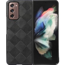 Seashell Digital Samsung Galaxy Z Fold2 5g Pc+Tpu Hibrid Telefon Kılıfı Izgara Dokusu ile Kaplanmış Pu Deri Telefon Aksesuar-Black (Yurt Dışından)