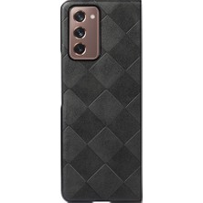 Seashell Digital Samsung Galaxy Z Fold2 5g Pc+Tpu Hibrid Telefon Kılıfı Izgara Dokusu ile Kaplanmış Pu Deri Telefon Aksesuar-Black (Yurt Dışından)