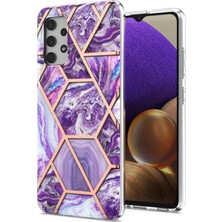 Seashell Digital [kablosuz Şarj Destek] Mermer Desen Baskı Imd Elektrokaplatma Samsung Galaxy A32 4g (Ab Versiyonu) Için Yumuşak Tpu Telefon Kılıfı -Dark Purple (Yurt Dışından)