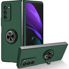 Seashell Digital Samsung Galaxy Z Fold2 Için 5g Çizgi Anti-Çizgi Sert Pc Döner Metal Yüzük Kickstand Telefon Kılıfı Katlanır Şok Geçirmez Kapak-Blackish Green (Yurt Dışından)