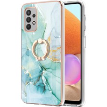 Seashell Digital 360 Derece Döner Halka Kickstand Tpu Arka Kapak Imd Mermer Desen Iml Samsung Galaxy A32 4g (Ab Versiyonu) Için Telefon Kasası -Green 003 (Yurt Dışından)