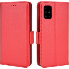 Seashell Digital Samsung Galaxy A51 5g SM-A516 Pu Deri Deri Flip Telefon Kılıfı Litchi Doku Cüzdan Stand Şok Geçirmez Koruyucu Kapak-Kırmızı (Yurt Dışından)