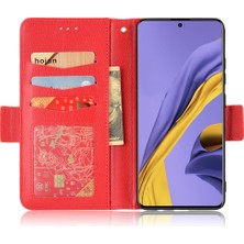 Seashell Digital Samsung Galaxy A51 5g SM-A516 Pu Deri Deri Flip Telefon Kılıfı Litchi Doku Cüzdan Stand Şok Geçirmez Koruyucu Kapak-Kırmızı (Yurt Dışından)