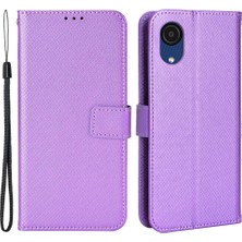 Seashell Digital Samsung Galaxy A03 Için Çekirdek Şok Geçirmez Cüzdan Stand Koruyucu Kapak Elmas Doku Yumuşak Pu Deri Flip Case Strap-Purple ile (Yurt Dışından)