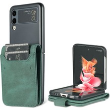 Seashell Digital Samsung Galaxy Z Flip4 Için 5g Pu Deri Deri Çevirme Kılıf Kartı Yuvaları Manyetik Kapatma Kapak Yeşil (Yurt Dışından)