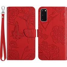 Seashell Digital Samsung Galaxy S20 4g/5g Cilt Touch Duygu Pu Deri Kılıf Kelebek Çiçek Deseni Baskılı Stand Cüzdan Yumuşak Tpu Kitap Kapağı Strap-Red ile (Yurt Dışından)