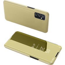 Seashell Digital Elektrokaplatma Ayna Tasarımı Işık Ince Anti-Drop Net Görünüm Pencere Ekranı Ekran Samsung Galaxy M52 5g-Luxury Gold Için Stand ile Flip Telefon Kapağı (Yurt Dışından)