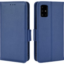 Seashell Digital Samsung Galaxy A51 5g SM-A516 Pu Deri Deri Flip Telefon Kılıfı Litchi Doku Cüzdan Stand Şok Geçirmez Koruyucu Kapak-Dark Mavi (Yurt Dışından)