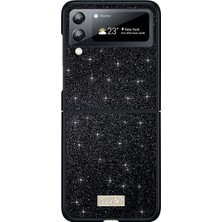 Seashell Digital Samsung Galaxy Z Flip3 Için 5g Glitter Pulins Telefon Kapağı Pu Deri Kaplamalı Pc+Tpu Hibrid Case-Black (Yurt Dışından)