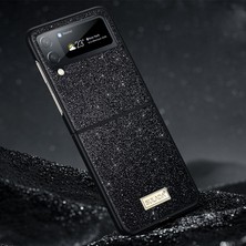 Seashell Digital Samsung Galaxy Z Flip3 Için 5g Glitter Pulins Telefon Kapağı Pu Deri Kaplamalı Pc+Tpu Hibrid Case-Black (Yurt Dışından)