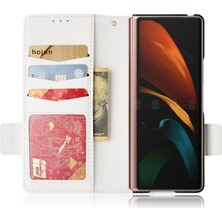 Seashell Digital Samsung Galaxy Z Fold2 Için 5g Litchi Doku Şok Geçirmez Telefon Kılıfı Pu Deri Deri Çift Manyetik Toka Kapağı Stand Cüzdan-Beyaz (Yurt Dışından)