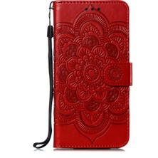 Seashell Digital Samsung Galaxy A50/A50S/A30'LAR Için Mandala Çiçek Deri Cüzdan Kılıf Telefon Kapak-Kırmızı (Yurt Dışından)