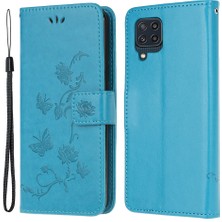 Seashell Digital Samsung Galaxy M32 (Global Versiyon) Için Lanyard ile Çiçek Kelebek Deri Deri Deri Cüzdan Stand Telefon Kapağı (Yurt Dışından)