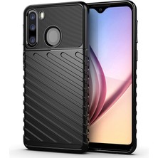 Seashell Digital Thunder Serisi Twill Texture Samsung Galaxy A21 (Ab Versiyonu) Için Yumuşak Tpu Telefon Kılıfı -Black (Yurt Dışından)