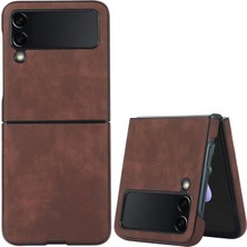 Seashell Digital Samsung Galaxy Z Flip3 Için 5g Retro Doku Pc+Pu Deri Deri Telefon Kılıfı Giyim Anti-Güz Anti-Fall Anti-Fall Cover-Dark Brown (Yurt Dışından)