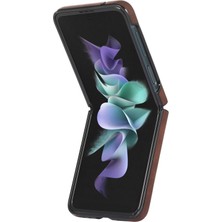 Seashell Digital Samsung Galaxy Z Flip3 Için 5g Retro Doku Pc+Pu Deri Deri Telefon Kılıfı Giyim Anti-Güz Anti-Fall Anti-Fall Cover-Dark Brown (Yurt Dışından)