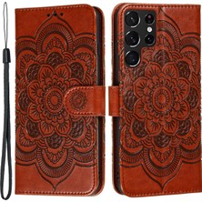 Seashell Digital Mandala Çiçek Yatay Flip Pu Deri Kılıf Stand Samsung Galaxy S22 Ultra 5g-Brown (Yurt Dışından)