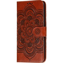 Seashell Digital Mandala Çiçek Yatay Flip Pu Deri Kılıf Stand Samsung Galaxy S22 Ultra 5g-Brown (Yurt Dışından)