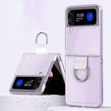 Seashell Digital Samsung Galaxy Z Flip4 Için 5g Çizgiye Karşı Çizelge Anti Anti Telefon Kılıfı, Ring Tutucu ile Clear Pvc+Pc+Metal Cep Telefonu Geri Kapak (Yurt Dışından)