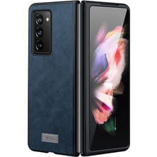 Seashell Digital Anti-Fall Çılgın At Dokusu Anti-Çizgi Pu Deri Kaplama Pc Cep Telefon Kılıfı Samsung W21 Için 5g/galaxy Z Fold2 5g-Blue (Yurt Dışından)