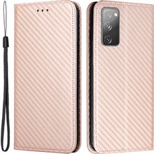 Seashell Digital Cüzdan Tasarım Karbon Fiber Doku Stand Samsung Galaxy S20 Fe 2022/S20 Fe 4G/S20 Lite-Rose Altın (Yurt Dışından)