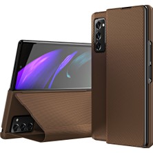 Seashell Digital Samsung Galaxy Z Fold2 5g-Brown Için Kevlar Karbon Fiber Doku ile Pu Deri Kaplamalı Pc Kılıfı (Yurt Dışından)