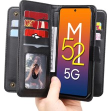 Seashell Digital Çoklu Kart Yuvası Pu Deri Folio Flip Stand Cüzdan Telefon Kılıfı Samsung Galaxy M52 5g-Black (Yurt Dışından)