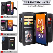 Seashell Digital Çoklu Kart Yuvası Pu Deri Folio Flip Stand Cüzdan Telefon Kılıfı Samsung Galaxy M52 5g-Black (Yurt Dışından)