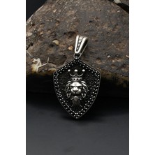 Prestige Gümüş Kral Taclı Aslan Figürlü Kolye Ucu 925 Ayar Gümüş