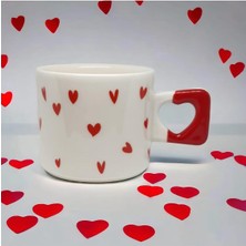 İki Seramik 2'li Siyah & Kırmızı Minimalist Kalp Baskılı Kupa / Mug Set