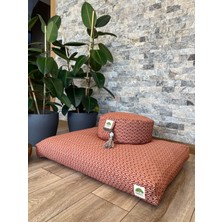 Yoga Meditasyon Yer Minder Seti, Desenli Tarçın Rengi, Zabuton Organik Pamuk Dolgulu, Zafu Desenli, Karabuğday Kabuğu Dolgulu