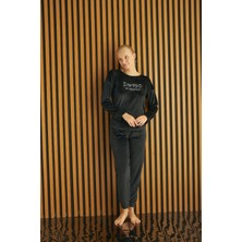Pijamoni Kadın Soft Kadife Pijama Takımı 4200 - Siyah