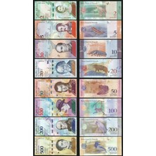 3Alp Koleksiyon Venezuela Eski Kağıt Para Seti, 2-5-10-20-50-100-200-500 Bolivar 2018, 8' Li Set "çil"