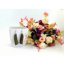 Product Atelier Deri Vintage Çizgili Yeşil Renk Sallantılı Küpe