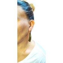 Product Atelier Deri Vintage Çizgili Yeşil Renk Sallantılı Küpe