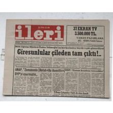 Gökçe Koleksiyon Giresun Ileri Gazetesi 22 Nisan 1993 - Giresunlular Çileden Tam Çıktı ! GZ7436