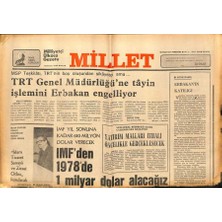 Gökçe Koleksiyon Millet Gazetesi 20 Ekim 1977 - Trt Genel Müdürlüğüne Tayin Işlemini Erbakan Engelliyor   GZ89725