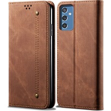 Seashell Digital Samsung Galaxy A13 5G/A04S 4g (164.7 x 76.7 x 9.1 Mm) Kot Kumaş Doku Deri Kılıfı Manyetik Otomatik Emici Cüzdan Standı Özellik Flip Cover-Coffee (Yurt Dışından)