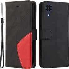 Seashell Digital Samsung Galaxy A03 Çekirdeği Için Çift Renkli Ekleme Kılıfı, Pu Deri Cüzdan Görüntüleme Stand Koruyucu Kapak Strap-Black (Yurt Dışından)